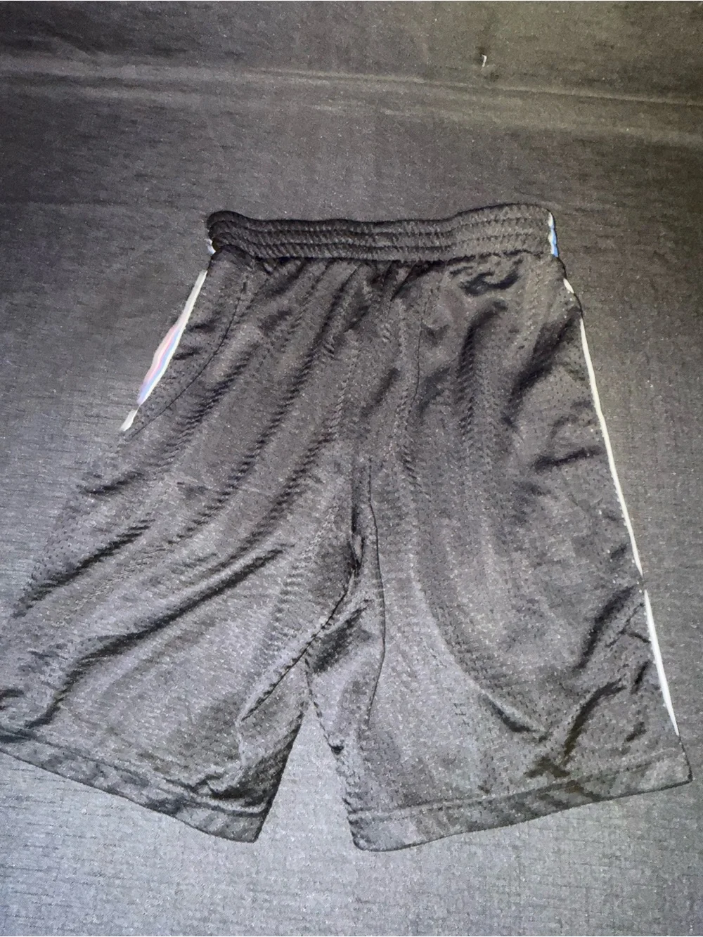 Champion Black Mesh Shorts with Red, Blue and White Side Stripes